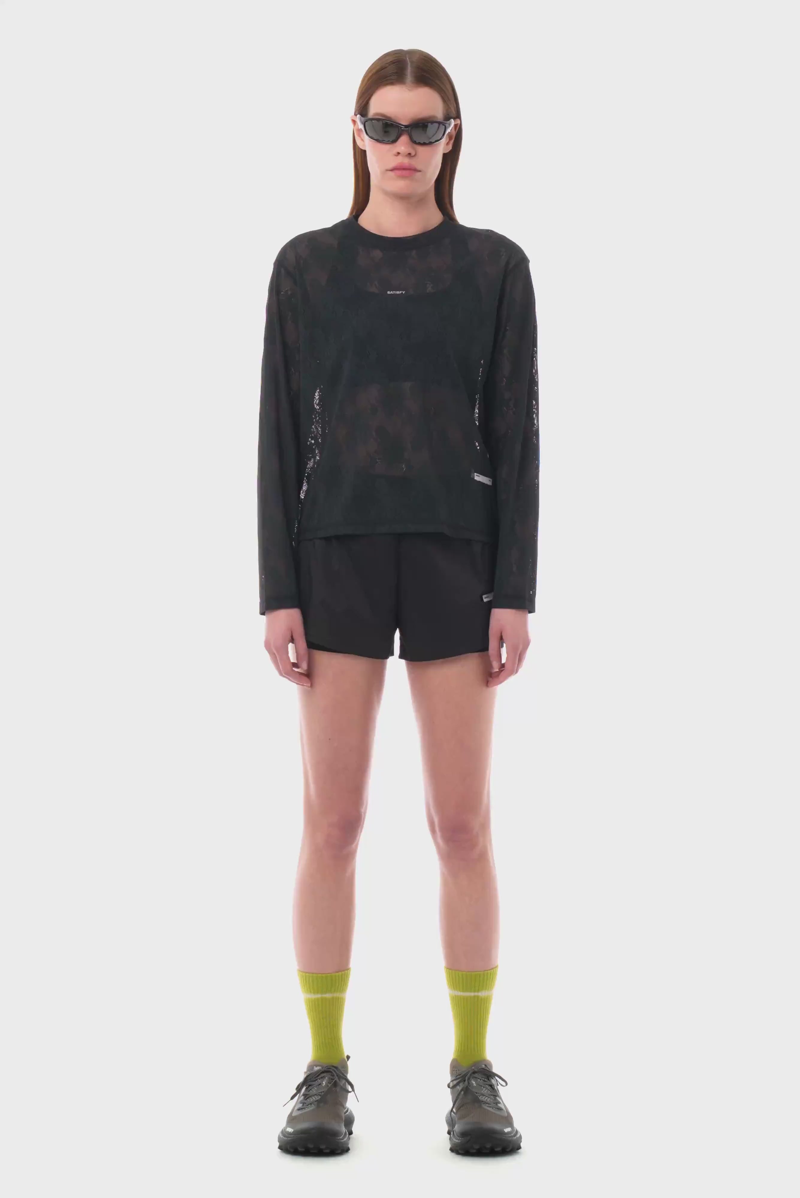 愛 andwang Cross lace long tee black SpaceLace™ Long Tee – SATISFY